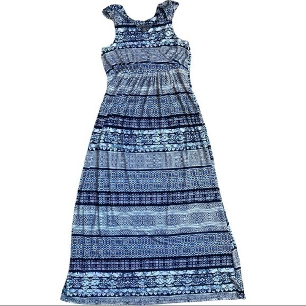 Covington size large sleeveless dress beautiful blue white black patterns